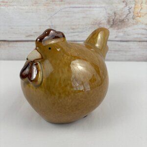Fat Round Ceramic Chicken Brown Speckled Farmhouse Rustic